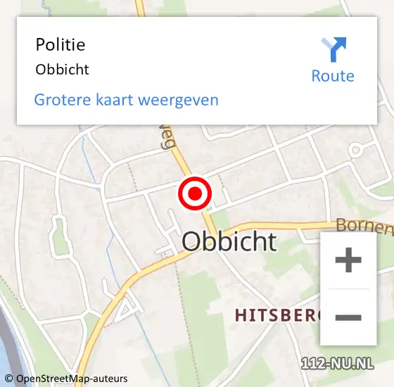 Locatie op kaart van de 112 melding: Politie Obbicht op 31 maart 2019 20:54