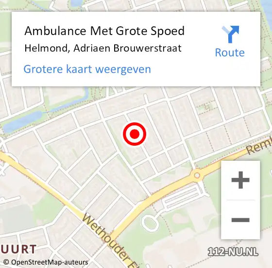 Locatie op kaart van de 112 melding: Ambulance Met Grote Spoed Naar Helmond, Adriaen Brouwerstraat op 31 maart 2019 23:36