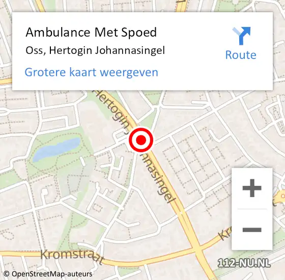 Locatie op kaart van de 112 melding: Ambulance Met Spoed Naar Oss, Hertogin Johannasingel op 1 april 2019 01:02