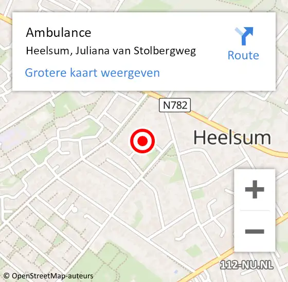 Locatie op kaart van de 112 melding: Ambulance Heelsum, Juliana van Stolbergweg op 1 april 2019 09:06