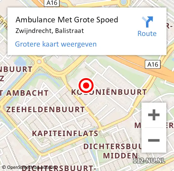 Locatie op kaart van de 112 melding: Ambulance Met Grote Spoed Naar Zwijndrecht, Balistraat op 1 april 2019 10:05