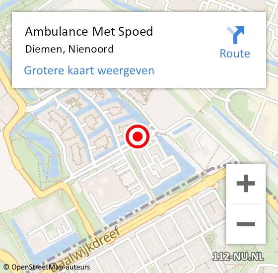 Locatie op kaart van de 112 melding: Ambulance Met Spoed Naar Diemen, Nienoord op 1 april 2019 11:53