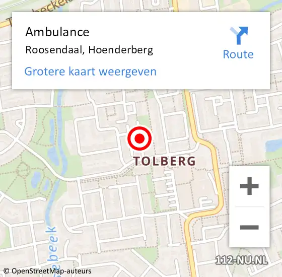 Locatie op kaart van de 112 melding: Ambulance Roosendaal, Hoenderberg op 1 april 2019 12:34