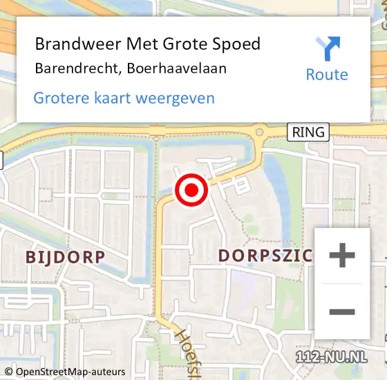 Locatie op kaart van de 112 melding: Brandweer Met Grote Spoed Naar Barendrecht, Boerhaavelaan op 1 april 2019 13:11