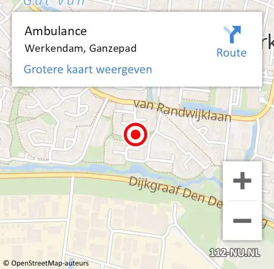 Locatie op kaart van de 112 melding: Ambulance Werkendam, Ganzepad op 1 april 2019 13:18