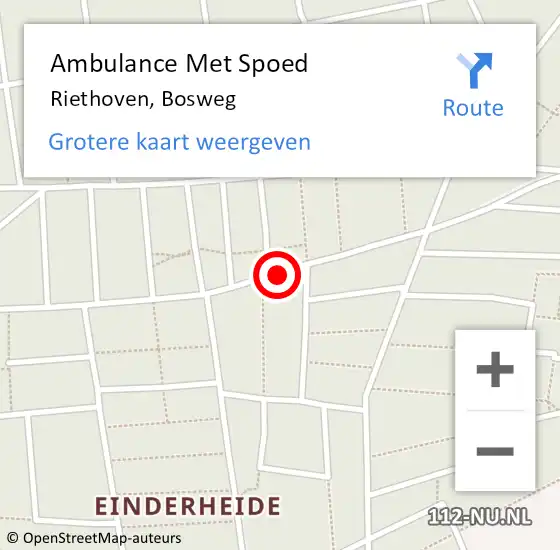 Locatie op kaart van de 112 melding: Ambulance Met Spoed Naar Riethoven, Bosweg op 1 april 2019 13:54