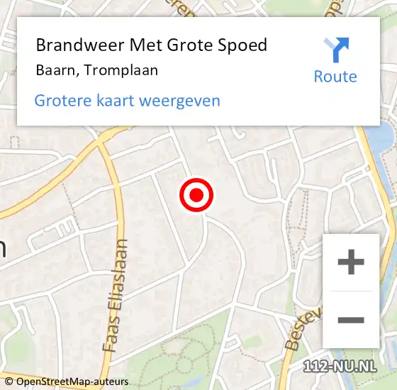 Locatie op kaart van de 112 melding: Brandweer Met Grote Spoed Naar Baarn, Tromplaan op 1 april 2019 14:00