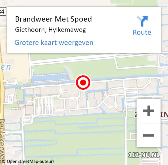 Locatie op kaart van de 112 melding: Brandweer Met Spoed Naar Giethoorn, Hylkemaweg op 1 april 2019 15:09