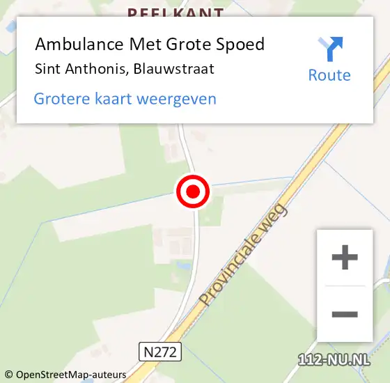 Locatie op kaart van de 112 melding: Ambulance Met Grote Spoed Naar Sint Anthonis, Blauwstraat op 1 april 2019 15:30