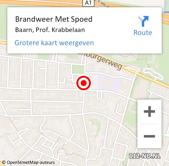 Locatie op kaart van de 112 melding: Brandweer Met Spoed Naar Baarn, Prof. Krabbelaan op 1 april 2019 15:36