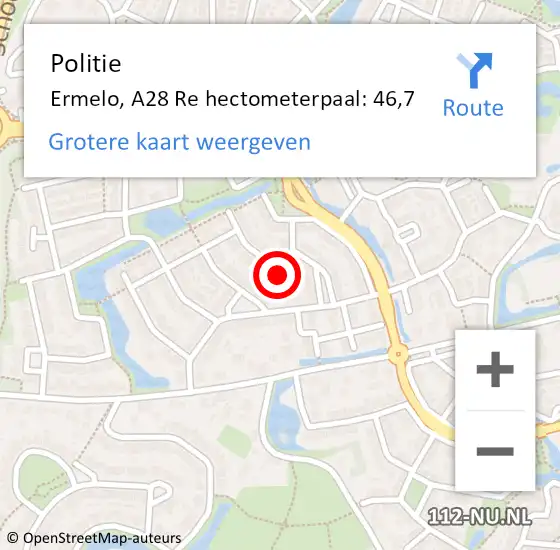 Locatie op kaart van de 112 melding: Politie Ermelo, A28 Re hectometerpaal: 46,7 op 1 april 2019 16:13