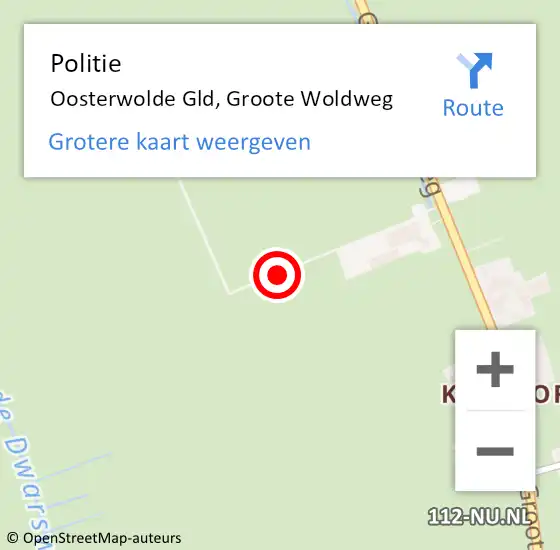 Locatie op kaart van de 112 melding: Politie Oosterwolde Gld, Groote Woldweg op 1 april 2019 16:58