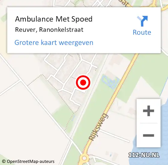 Locatie op kaart van de 112 melding: Ambulance Met Spoed Naar Reuver, Ranonkelstraat op 1 april 2019 18:06