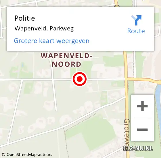 Locatie op kaart van de 112 melding: Politie Wapenveld, Parkweg op 1 april 2019 19:31