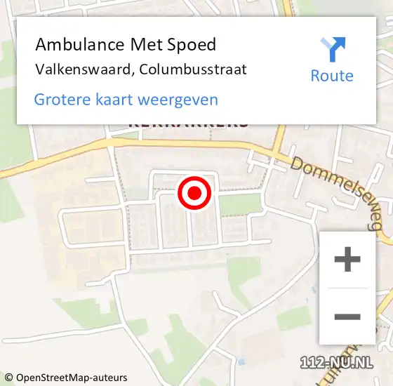 Locatie op kaart van de 112 melding: Ambulance Met Spoed Naar Valkenswaard, Columbusstraat op 1 april 2019 23:09