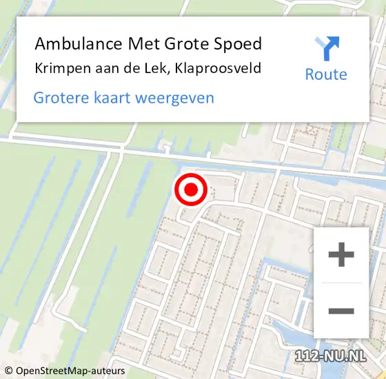 Locatie op kaart van de 112 melding: Ambulance Met Grote Spoed Naar Krimpen aan de Lek, Klaproosveld op 2 april 2019 01:21