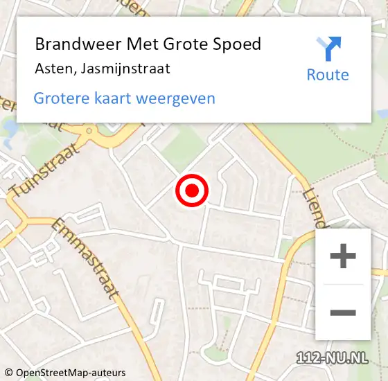 Locatie op kaart van de 112 melding: Brandweer Met Grote Spoed Naar Asten, Jasmijnstraat op 2 april 2019 02:24