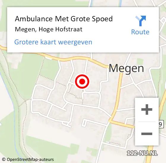 Locatie op kaart van de 112 melding: Ambulance Met Grote Spoed Naar Megen, Hoge Hofstraat op 2 april 2019 04:10