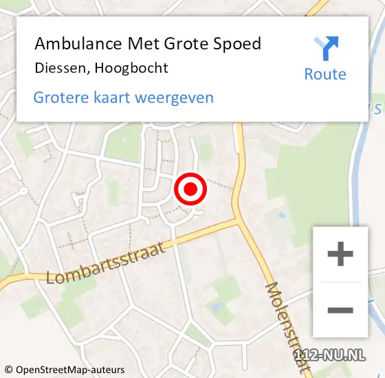 Locatie op kaart van de 112 melding: Ambulance Met Grote Spoed Naar Diessen, Hoogbocht op 2 april 2019 04:35