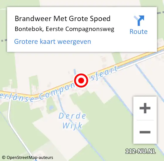 Locatie op kaart van de 112 melding: Brandweer Met Grote Spoed Naar Bontebok, Eerste Compagnonsweg op 2 april 2019 05:28