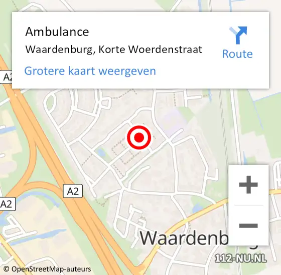 Locatie op kaart van de 112 melding: Ambulance Waardenburg, Korte Woerdenstraat op 2 april 2019 08:02