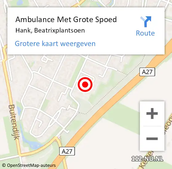 Locatie op kaart van de 112 melding: Ambulance Met Grote Spoed Naar Hank, Beatrixplantsoen op 2 april 2019 08:24