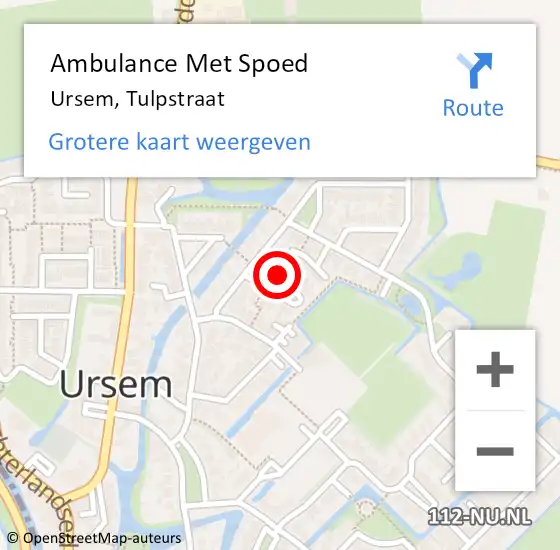 Locatie op kaart van de 112 melding: Ambulance Met Spoed Naar Ursem, Tulpstraat op 2 april 2019 11:20
