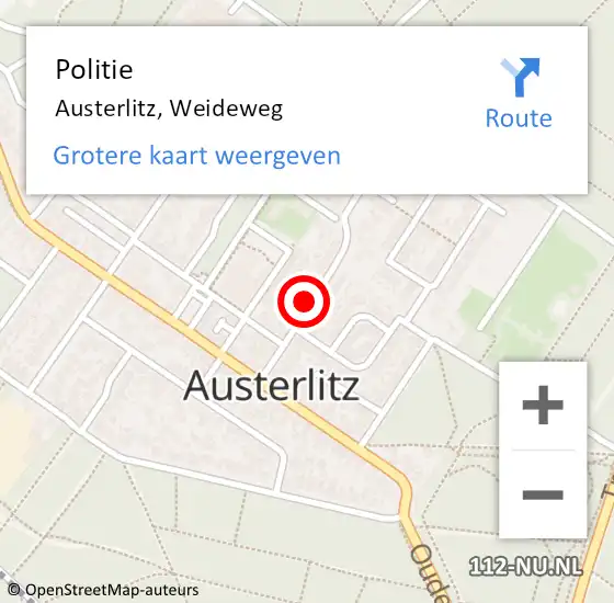 Locatie op kaart van de 112 melding: Politie Austerlitz, Weideweg op 2 april 2019 11:27
