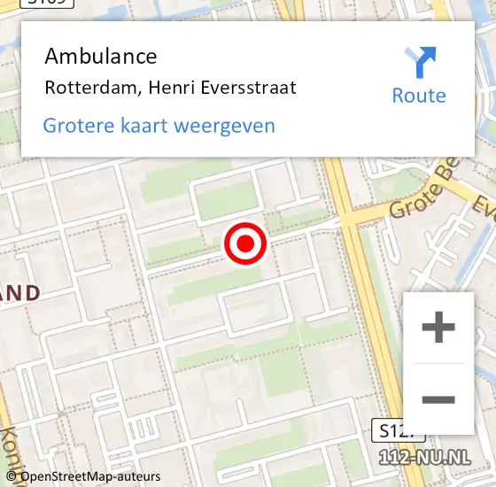 Locatie op kaart van de 112 melding: Ambulance Rotterdam, Henri Eversstraat op 2 april 2019 12:28