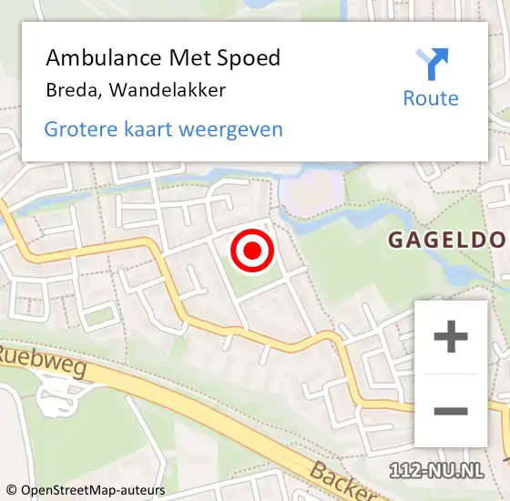 Locatie op kaart van de 112 melding: Ambulance Met Spoed Naar Breda, Wandelakker op 2 april 2019 12:47