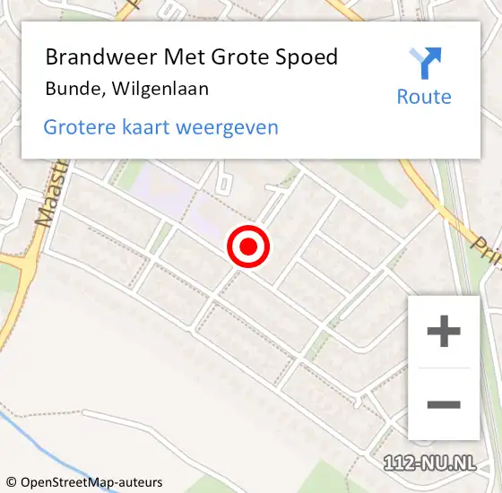 Locatie op kaart van de 112 melding: Brandweer Met Grote Spoed Naar Bunde, Wilgenlaan op 2 april 2019 16:23