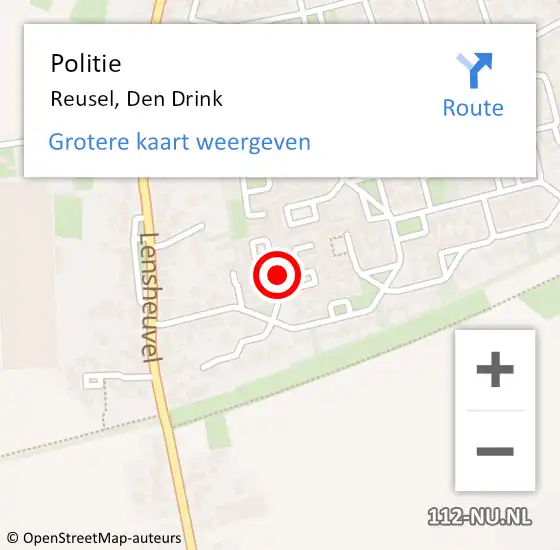 Locatie op kaart van de 112 melding: Politie Reusel, Den Drink op 2 april 2019 16:52