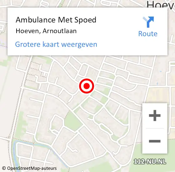 Locatie op kaart van de 112 melding: Ambulance Met Spoed Naar Hoeven, Arnoutlaan op 2 april 2019 20:30