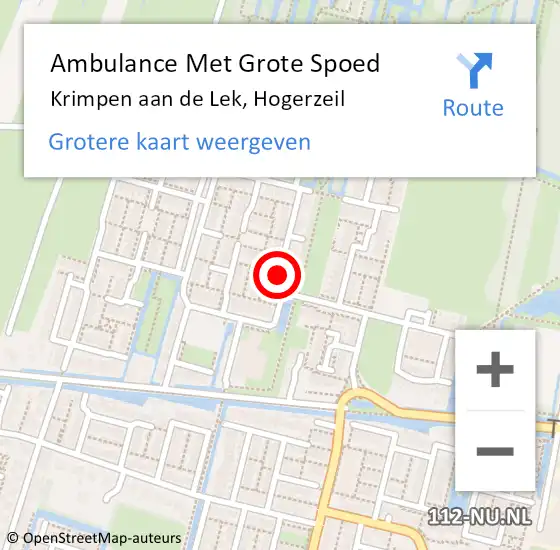 Locatie op kaart van de 112 melding: Ambulance Met Grote Spoed Naar Krimpen aan de Lek, Hogerzeil op 2 april 2019 21:58