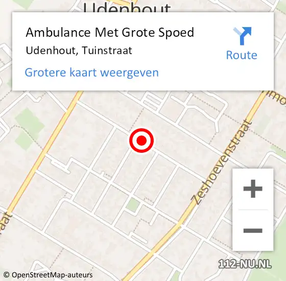 Locatie op kaart van de 112 melding: Ambulance Met Grote Spoed Naar Udenhout, Tuinstraat op 3 april 2019 00:39