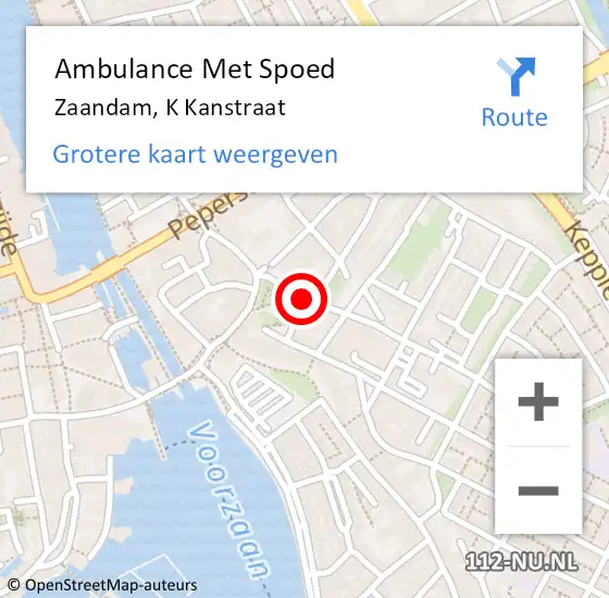 Locatie op kaart van de 112 melding: Ambulance Met Spoed Naar Zaandam, K Kanstraat op 3 april 2019 08:08