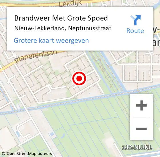 Locatie op kaart van de 112 melding: Brandweer Met Grote Spoed Naar Nieuw-Lekkerland, Neptunusstraat op 3 april 2019 08:24