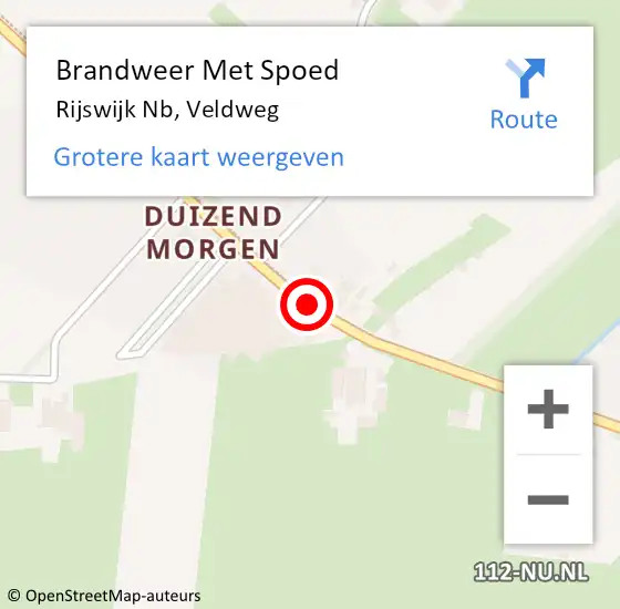 Locatie op kaart van de 112 melding: Brandweer Met Spoed Naar Rijswijk Nb, Veldweg op 3 april 2019 08:56