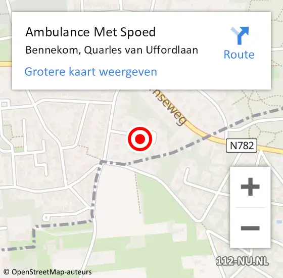 Locatie op kaart van de 112 melding: Ambulance Met Spoed Naar Bennekom, Quarles van Uffordlaan op 3 april 2019 10:02