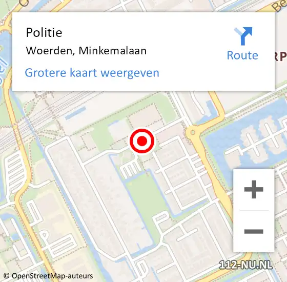 Locatie op kaart van de 112 melding: Politie Woerden, Minkemalaan op 3 april 2019 13:23