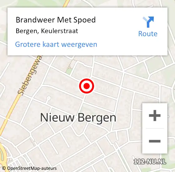 Locatie op kaart van de 112 melding: Brandweer Met Spoed Naar Bergen, Keulerstraat op 3 april 2019 14:03