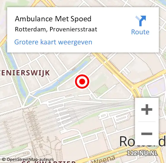Locatie op kaart van de 112 melding: Ambulance Met Spoed Naar Rotterdam, Proveniersstraat op 3 april 2019 14:04