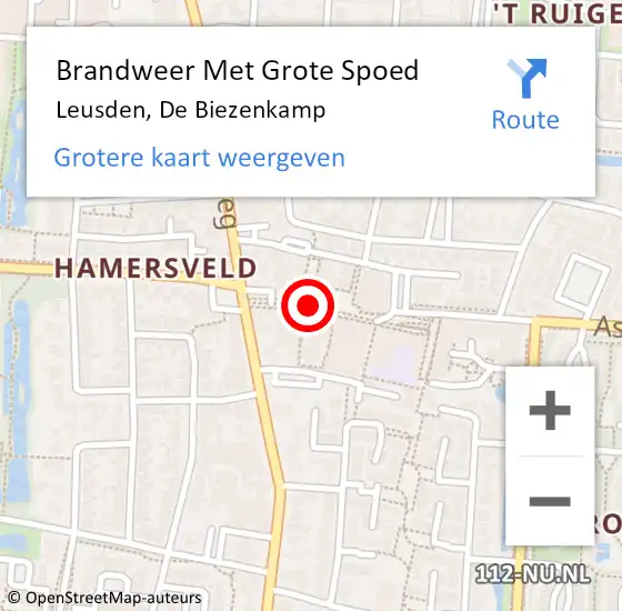 Locatie op kaart van de 112 melding: Brandweer Met Grote Spoed Naar Leusden, De Biezenkamp op 3 april 2019 16:34