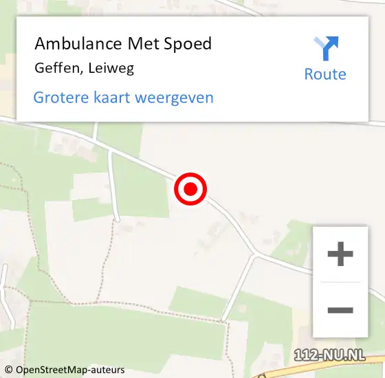 Locatie op kaart van de 112 melding: Ambulance Met Spoed Naar Geffen, Leiweg op 3 april 2019 18:41