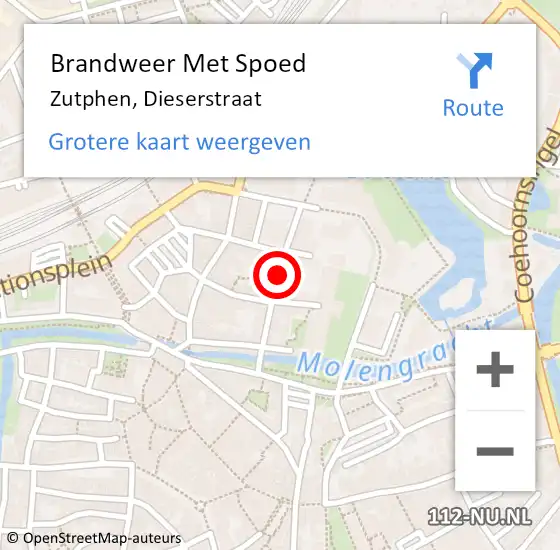 Locatie op kaart van de 112 melding: Brandweer Met Spoed Naar Zutphen, Dieserstraat op 3 april 2019 21:37