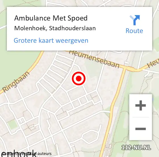 Locatie op kaart van de 112 melding: Ambulance Met Spoed Naar Molenhoek, Stadhouderslaan op 4 april 2019 00:01