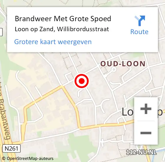 Locatie op kaart van de 112 melding: Brandweer Met Grote Spoed Naar Loon op Zand, Willibrordusstraat op 4 april 2019 02:14