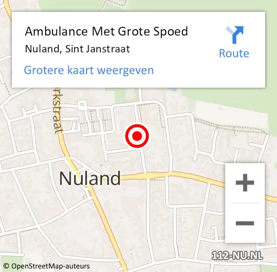 Locatie op kaart van de 112 melding: Ambulance Met Grote Spoed Naar Nuland, Sint Janstraat op 4 april 2019 03:01