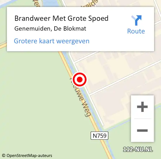 Locatie op kaart van de 112 melding: Brandweer Met Grote Spoed Naar Genemuiden, De Blokmat op 4 april 2019 03:04