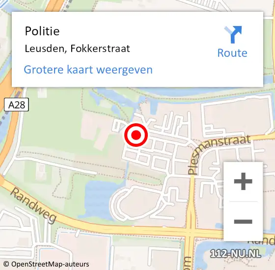 Locatie op kaart van de 112 melding: Politie Leusden, Fokkerstraat op 4 april 2019 11:26